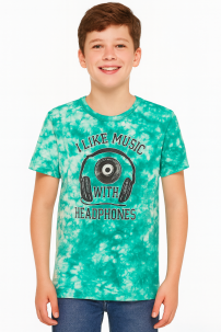 Remera  Manga Corta Batik Rstampado Auriculares I Like Music 