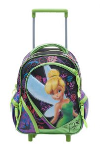  Mochila Con carro 30 Cm Campanita Campanita Tinker Bell Verde manzana con negro y fuccia Parte inferior de Cuerina Verde Brillante 5 cierres