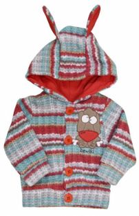 Campera de Polar con Capucha y Orejitas Estampado Rayado 