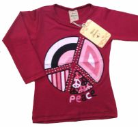 Remera Manga Larga Estampada Con Brillo y Strass Simbolo Paz 