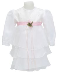 Vestido de Bautismo Manga Larga de gasa con falda de tres volados