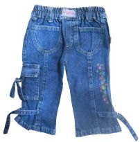 Pantalón de Jean Con Bolsillos Curvos y Flores Bordadas Velcros 