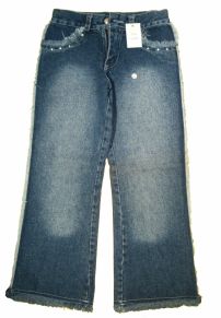 Pantalón de Jean Tachas en Bolsillos y Flecos