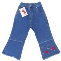 Panalon de Jean Con Bordado Flores y Apliques