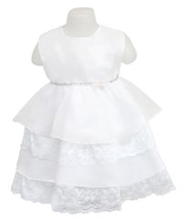 Vestido gasa con volados en encaje y strass