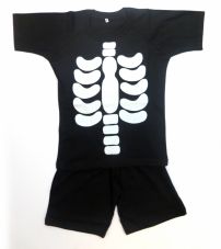 Pijama Disfraz Short y Remera Manga Corta Esqueleto Con Dientes de Plastico 