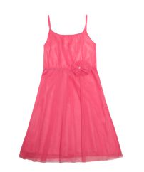 Vestido solero de gasa con flor en cintura