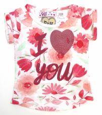 Remera estampada de algodon manga corta de nena "l love you"