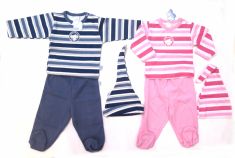 Conjunto Batita Manga Larga Rayada Pantalon Con Pie y Gorro