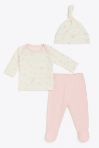 Conjunto Batita Manga Larga Pantalon Con Gorro Estampado