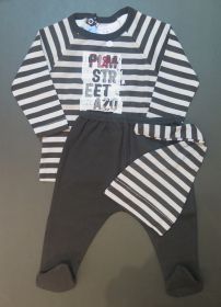Conjunto Batita Rayada Estampado PL2M Street A20 Con Medio Osito Ranita Lisa Con Pie y Gorro Rayado