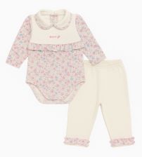 Conjunto Algodon Body Manga Larga y Pantalon Sin Pie Floreado