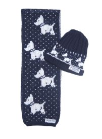 Conjunto de Gorro y Bufanda Tejido Con Lunares y Perro Perrito