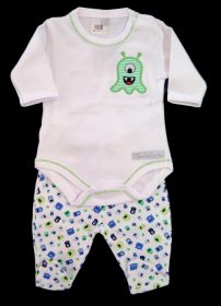 Conjunto de Body Manga Larga Medio Osito Con Pie Estampado Con Monstruos