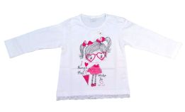 Remera Manga Larga de Nena Estampada Con Volados Puntillita