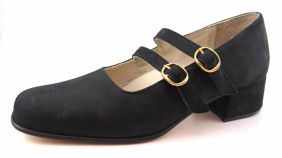 Zapato Mocasin Gamuza Con Doble Hebilla con Taco