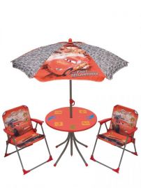 Kit de Dos Sillas Plegables, Mesa y Sombrilla de Cars Caja Conjunto Set de Jardin