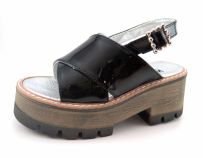 Sandalia Cruzada Plataforma Taco Charol negro