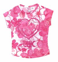 Remera Manga Corta Estampada con Glitter Corazon Sonriente