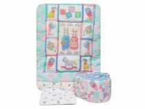 Acolchado Con Chichonera Cuna Con Conejos y Juguetes Estampados