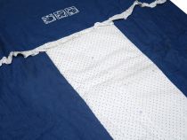 Acolchado Con Chichonera de Cuna Funcional Reversible Simil Jean Estampado Lunares y Estrellas Bordadas