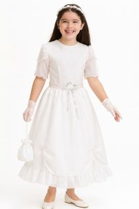 Vestido de Comunion Bordado en Pechera con Mangas