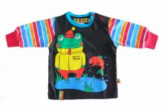 Remera Manga Larga Estampada De Rana Con Mangas Rayadas