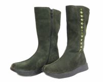 Bota Alta Gamuza cierre Flores Bordadas