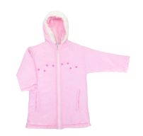 Campera tipo Tapado de Gabardina Forrada en Polar Flores Bordadas y Brillo con Capucha Peluda