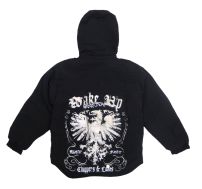 Campera de Gabardina Forrada en Polar Estampado en la Espalda Capucha Desmontable