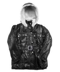 Campera de Microfibra con Wata y Capucha con Piel Desmontable Cinturon con Hebilla