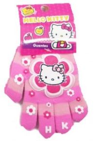 Guante Personaje Tejido Estampado Hello Kitty  con Flores y Rayas