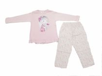 Pijama de Invierno Remera Manga Larga Estampado Nena con Pajaro y Pantalon Floreado