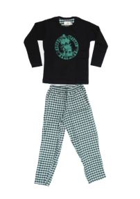 Pijama de Invierno Remera Manga Larga Estampado Rugby y Pantalon Escoces de Viyela