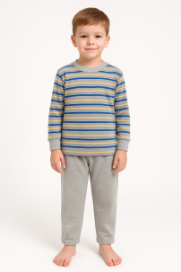 Pijama Bremer Invierno Remera Manga Larga Rayas y Pantalon Liso