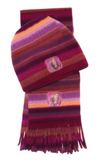 Conjunto de Bufanda y Gorro de Polar Estampado con Aplique de Barbie