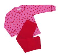 Pijama Invierno Remera Manga Larga Estampado Corazones y Pantalon Liso