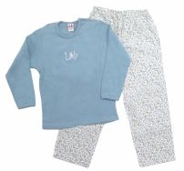 Pijama Invierno Remera Manga Larga Bordada y Pantalon Floreada