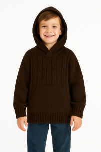 Pullover Sweater Tejido Liso con Capucha