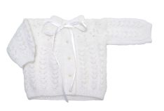 Saquito Tejido a mano Calado Cashmilon con Botones y cinta en cuello