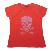 Remera Manga Corta Calavera de Tachas Volado en Mangas 