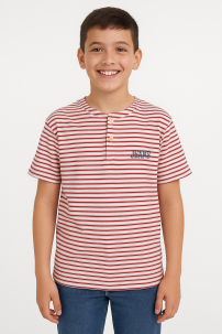 Remera Manga Corta Estampado Rayado con Botones