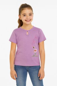 Remera Manga Corta Flor y Abeja Bordada