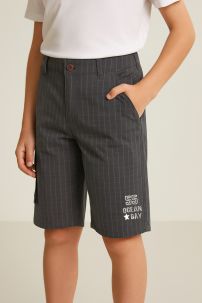 Bermuda de Gabardina con Bolsillo Cargo Estampado Cuadros