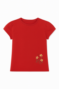 Remera Manga Corta Algodon Flores Bordadas