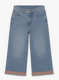 Pescadora de Jean con Aplique de Tela Brillante