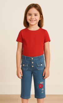 Pescadora de Jean con Flores Bordadas