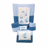 Acolchado Cuna con 2 Chichoneras - Cabezal - Cojin Bordado Barco