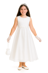 Vestido Comunion Sin Mangas con Broderie en Pecho y Faja