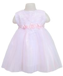 Vestido Bautismo Sin Mangas Tul Con Flores Rosas 